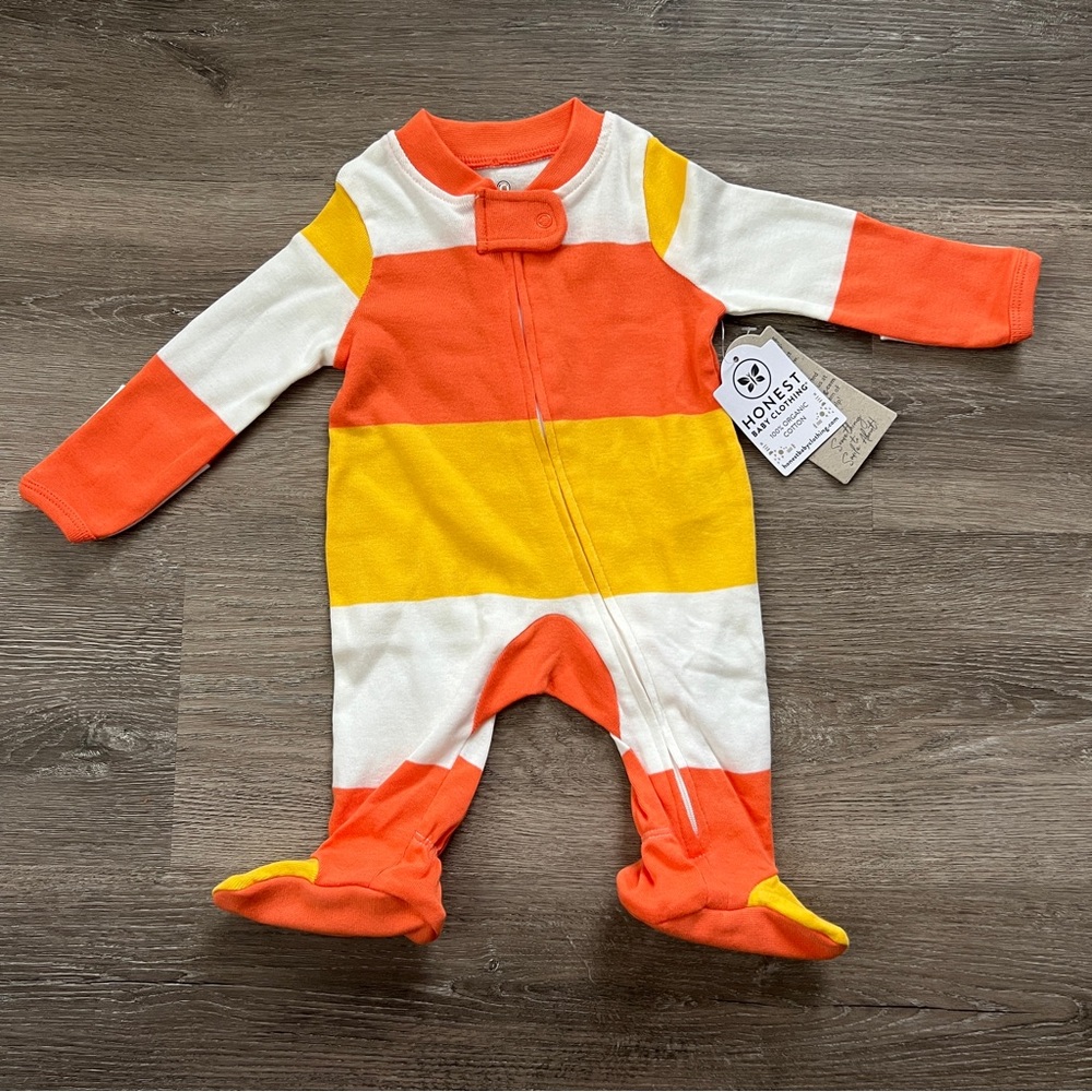 NEW HONEST Baby Clothing Newborn Onesie Candy Corn Stripes White Orange Yellow